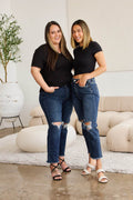 RFM Crop Dylan Full Size Tummy Control Distressed High Waist Raw Hem Jeans - Hovatok