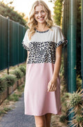Heimish Full Size Solid Color Block and Animal Mini Dress Plus Size - Hovatok