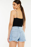 Kancan Raw Hem Distressed High Waist Denim Shorts - Hovatok
