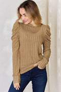 Basic Bae Full Size Ribbed Mock Neck Puff Sleeve T-Shirt - Hovatok