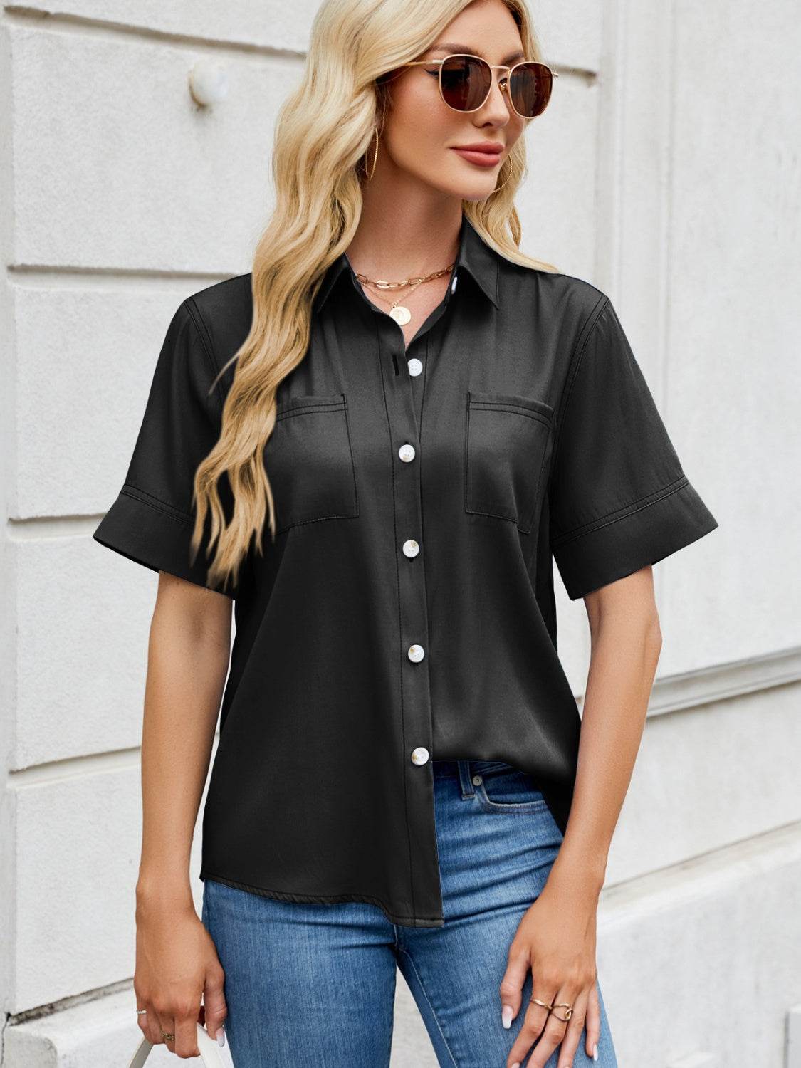 Collared Neck Short Sleeve Shirt - Hovatok