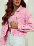 Studded Button Up Denim Jacket - Hovatok