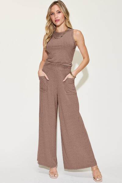 Basic Bae Full Size Ribbed Tank and Wide Leg Pants Set - Hovatok