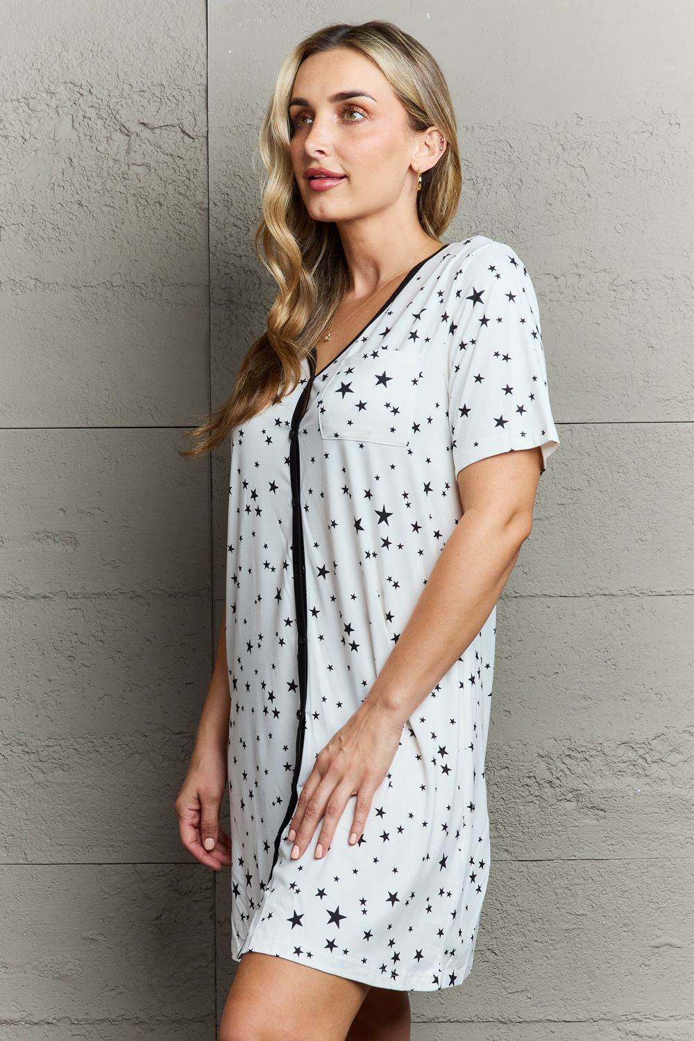 MOON NITE Quilted Quivers Button Down Sleepwear Dress - Hovatok