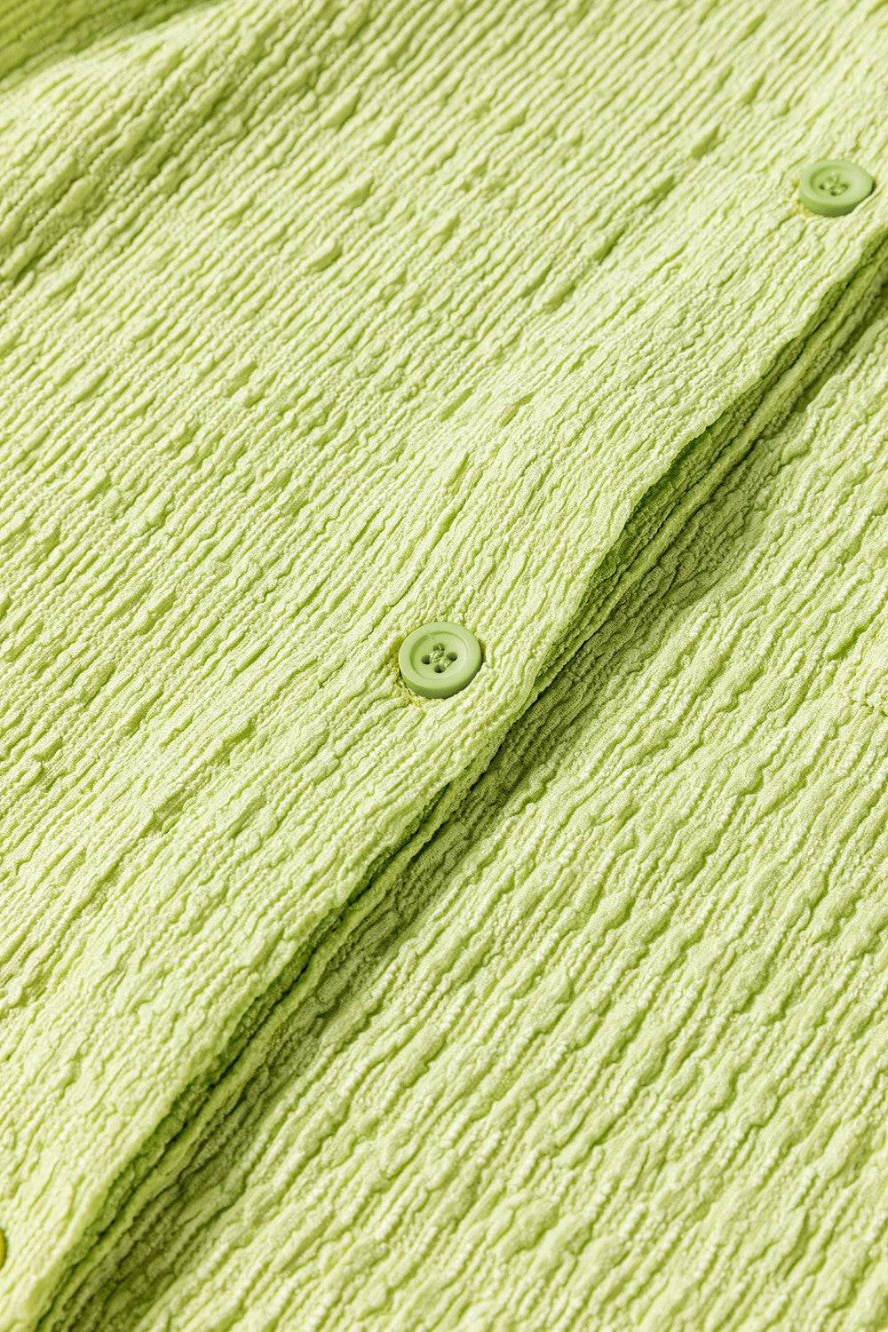 Textured Short Sleeve Patched Pocket Buttoned Romper - Hovatok