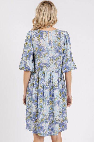 Mittoshop Flower Print Linen Blend Babydoll Mini Dress - Hovatok