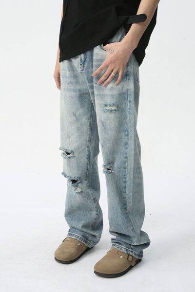 Distressed Wide Leg Jeans - Hovatok