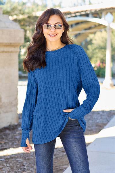 Basic Bae Full Size Ribbed Round Neck Long Sleeve Knit Top - Hovatok