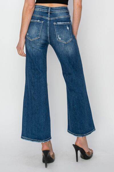 Risen Full Size High Rise Patch Detailed Wide Leg Crop Jeans - Hovatok