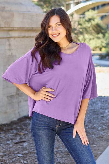 Basic Bae Bamboo Full Size Round Neck Drop Shoulder T-Shirt - Hovatok