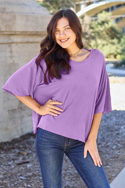 Basic Bae Bamboo Full Size Round Neck Drop Shoulder T-Shirt - Hovatok