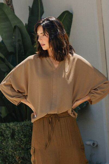Annie Wear Notched Batwing Sleeve Blouse - Hovatok