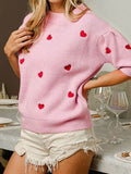 Heart Embroidered Dropped Shoulder Sweater - Hovatok