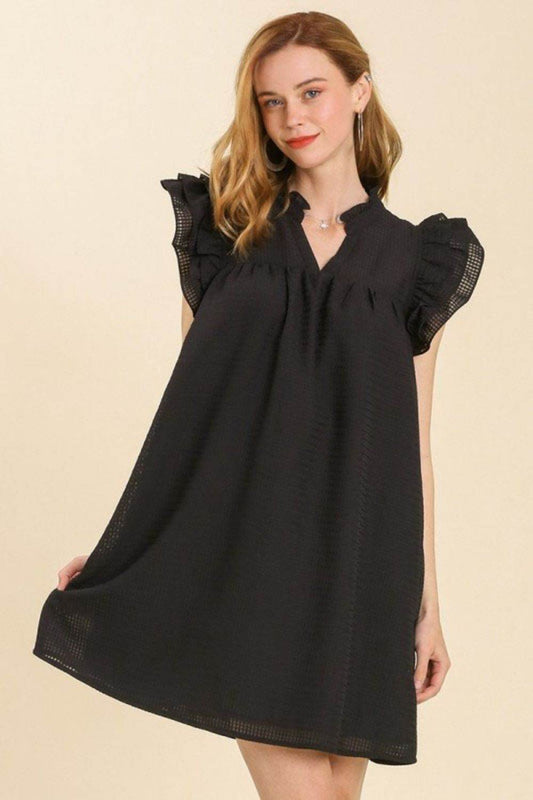Umgee Full Size Layered Ruffle Sleeve Mini Dress Plus Size - Hovatok