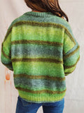 Striped Round Neck Long Sleeve Sweater - Hovatok