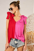 BiBi Shoulder Ribbon Tied Contrast Tank - Hovatok