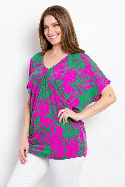 Be Stage Contrast Printed Short Sleeve Top - Hovatok