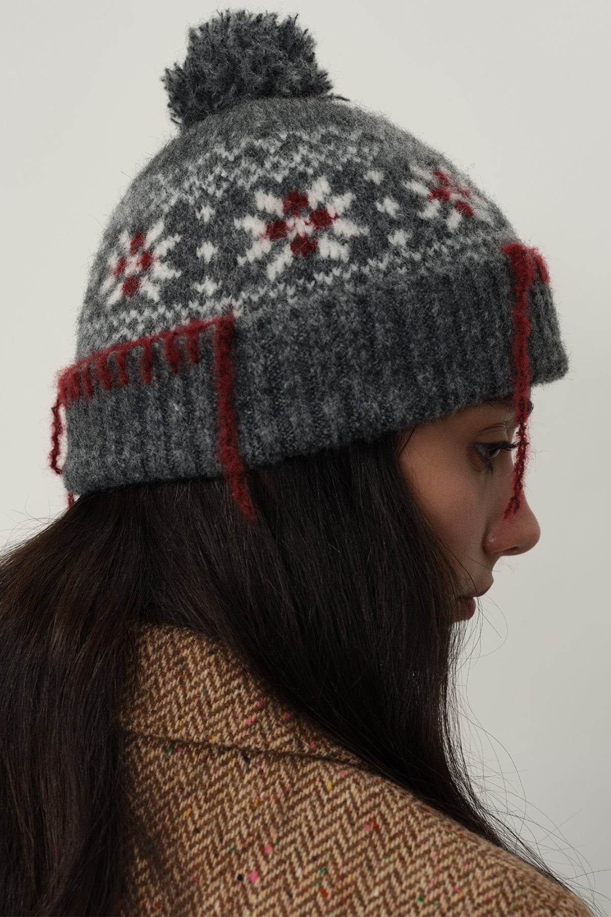 Seam Trim Geometric Knit Hat - Hovatok