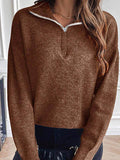 Half Zip Dropped Shoulder Sweater - Hovatok