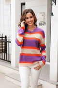 Angel Wings Color Block Round Neck Dropped Shoulder Sweater - Hovatok
