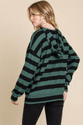 BOMBOM Drawstring Striped Dropped Shoulder Hoodie - Hovatok