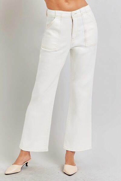 RISEN High Rise Ankle Flare Jeans with Patch Pockets - Hovatok
