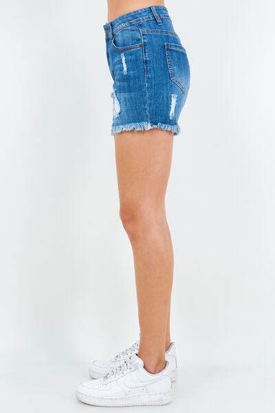 American Bazi High Waist Distressed Frayed Denim Shorts - Hovatok