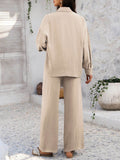 Devine Collared Neck Long Sleeve Top and Pants Set - Hovatok