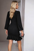 Devine Ruched Ruffled Balloon Sleeve Mini Dress - Hovatok