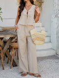 Devine Tied V-Neck Sleeveless Top and Pants Set - Hovatok