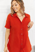 Zenana Full Size Summer Breeze Gauze Short Sleeve Shirt in Copper - Hovatok