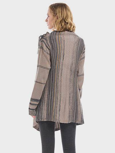 Angel Wings Tassel Striped Open Front Long Sleeve Cardigan - Hovatok