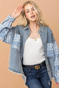 And The Why Full Size Paisley Print Quilted Sleeves Denim Jacket - Hovatok