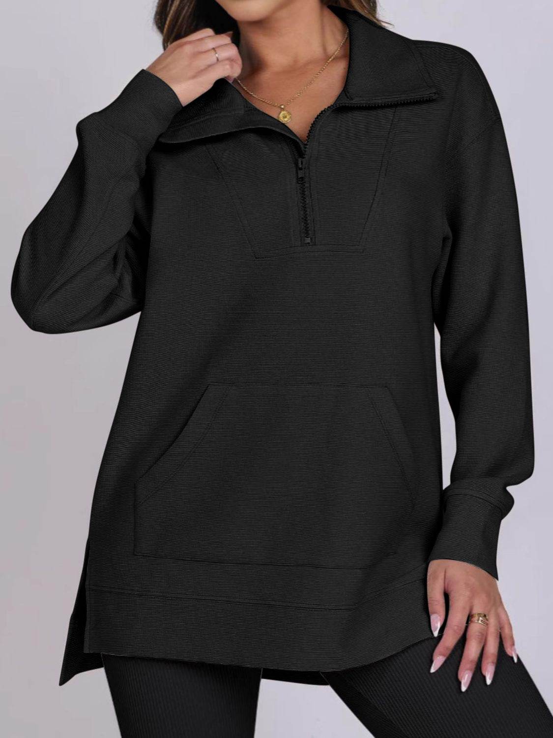 ฺHigh-Low Quarter Zip Long Sleeve Sweatshirt - Hovatok