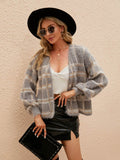 Open Front Plaid Long Sleeve Cardigan - Hovatok
