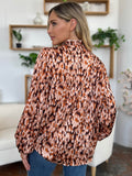 Double Take Full Size Printed Ruffle Trim Balloon Sleeve Shirt - Hovatok