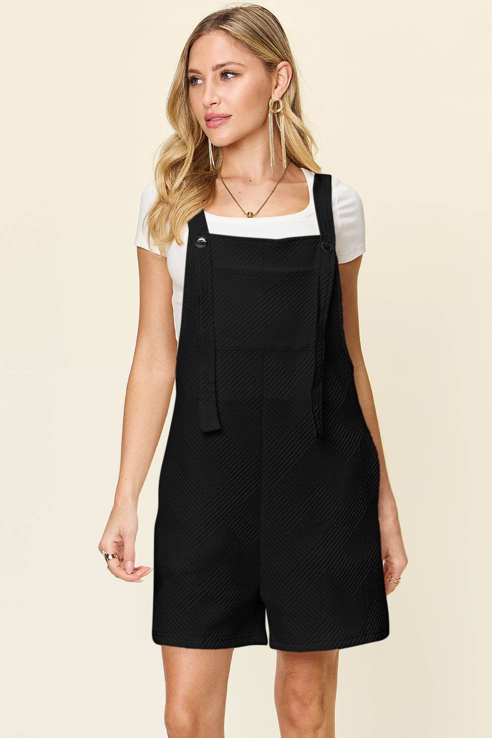 Double Take Full Size Texture Sleeveless Romper - Hovatok