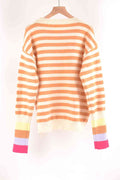 Angel Wings Warm Spice Striped Round Neck Sweater - Hovatok