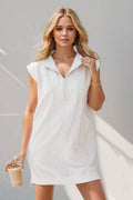 Oh Full Size Texture Half Zip Cap Sleeve Mini Dress - Hovatok