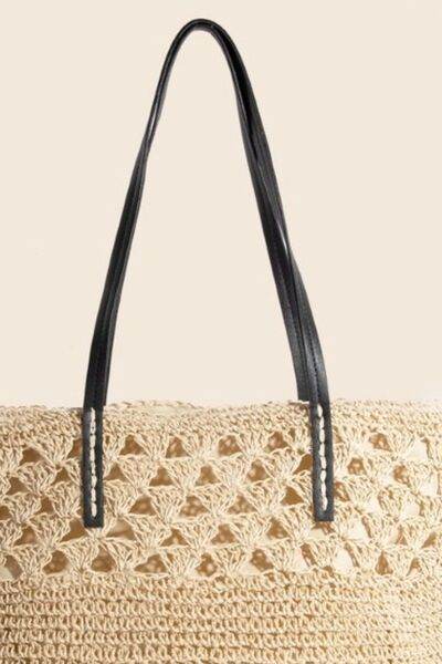 Fame Faux Leather Handle Knitted Tote Bag - Hovatok