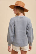 Annie Wear Half Button Ribbed Hem Sweater - Hovatok