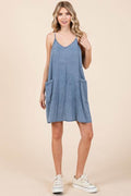 Mittoshop Washed Patch Pocket Mini Cami Denim Dress - Hovatok