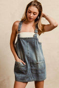 BiBi Washed Adjustable Strap Denim Overall Dress - Hovatok