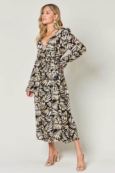 Double Take Full Size Tie Back Flounce Sleeve Dress - Hovatok
