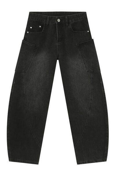 Mid Rise Waist Jeans with Pockets - Hovatok
