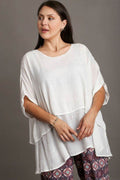 Umgee Full Size Cuffed Half Sleeve Layered Top Plus Size - Hovatok