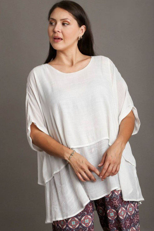 Umgee Full Size Cuffed Half Sleeve Layered Top Plus Size - Hovatok