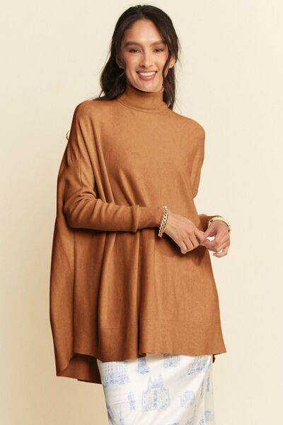 Davi & Dani High-Low Turtleneck Long Sleeve Knit Top - Hovatok
