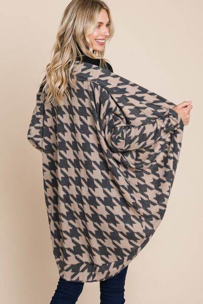 BOMBOM Houndstooth Open Front Cocoon Knit Cardigan - Hovatok