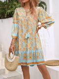Devine Tassel Floral Tie Neck Mini Dress - Hovatok